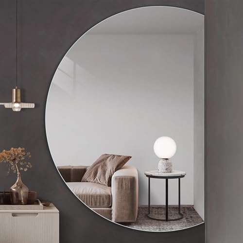 Dijateman Mode Halbkreis LED Wandspiegel, Halbrunder Badspiegel Anti-Beschlag mit Touch-Schalter, Dreifarbiges Licht, Helligkeit Einstellbar(Left,35''x24'') von Dijateman