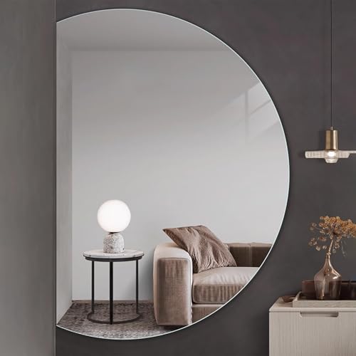 Dijateman Mode Halbkreis LED Wandspiegel, Halbrunder Badspiegel Anti-Beschlag mit Touch-Schalter, Dreifarbiges Licht, Helligkeit Einstellbar(Right,35''x24'') von Dijateman