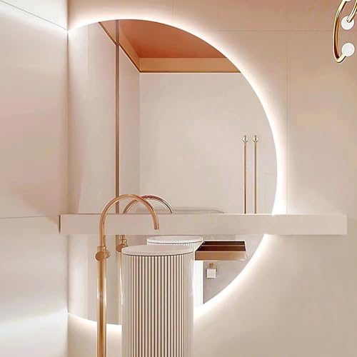 Dijateman Mode Halbkreis LED Wandspiegel für Badezimmer, Halbkreis Rahmenloser Intelligent Touch Spiegel, Dreifarbiges Licht, Helligkeit Einstellbar, Entfoggen(Cut Left,47in) von Dijateman