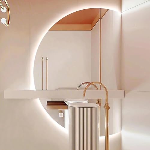 Dijateman Mode Halbkreis LED Wandspiegel für Badezimmer, Halbkreis Rahmenloser Intelligent Touch Spiegel, Dreifarbiges Licht, Helligkeit Einstellbar, Entfoggen(Cut Right,39in) von Dijateman