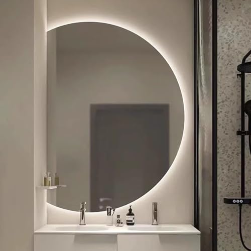 Dijateman Mode Halbrunde Badezimmer Spiegel, Intelligent 3 Lichtfarbe Dimmbar Dekospiegel mit Touch Switch, 90/100/110/120/130cm Großer LED Spiegel(Cut Left,43in) von Dijateman