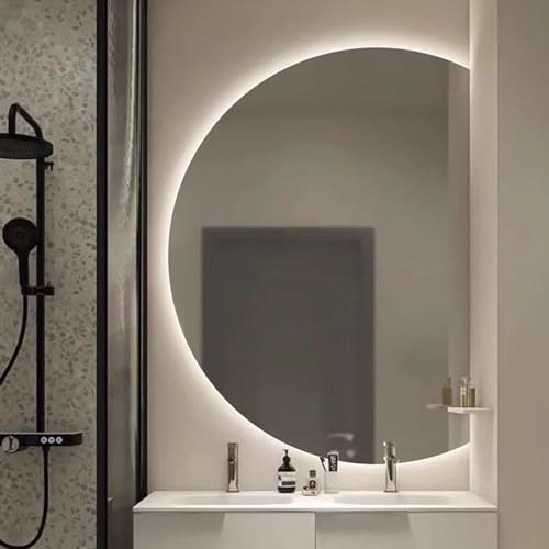 Dijateman Mode Halbrunde Badezimmer Spiegel, Intelligent 3 Lichtfarbe Dimmbar Dekospiegel mit Touch Switch, 90/100/110/120/130cm Großer LED Spiegel(Cut Right,47in) von Dijateman
