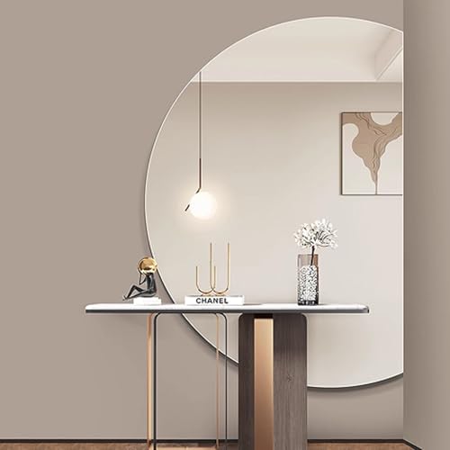 Dijateman Modern Dimmbar Badezimmerspiegel mit Licht, Entfoggen, 3 Lichtfarbe Wandspiegel mit Hinterleuchteten, Halbe Runde Rahmenloser Intelligent Dekospiegel(Right Cut,47''x32'') von Dijateman