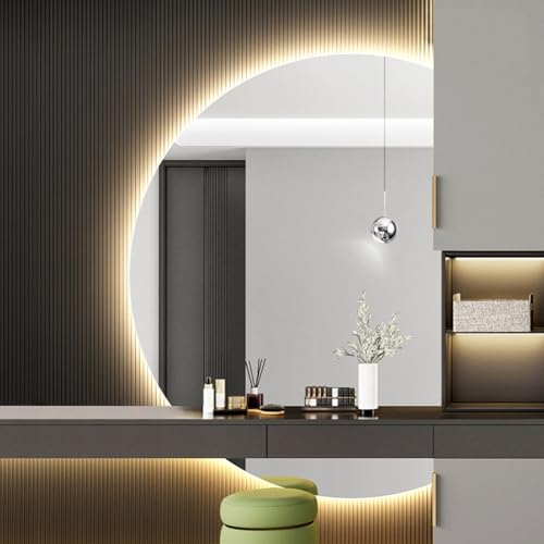 Dijateman Modern Intelligent Halbe Runde Wandspiegel, Entfoggen, Hinterleuchteten mit 3-farbig Stufenlos Dimmbar, 90-130cm Groß Rahmenlos Ganzkörperspiegel(Cut Right,39in/100cm) von Dijateman