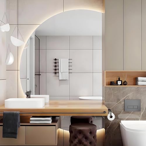 Dijateman Modern Rahmenlos HD Makeup Spiegel, mit Intelligent Touch-Schalter, Groß Halbe Runde Ganzkörperspiegel 90-130cm, Entfoggen, 3 Lichtfarbe Einstellbar(Left,51 * 35inch) von Dijateman