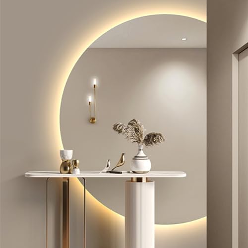 Dijateman Modern Rahmenlos Intelligent HD Entfoggen Badspiegel, 3 Farben Wechselnde, halbmondförmiger Wand-Schminkspiegel für die Inneneinrichtung(Right Cut,51''x35'') von Dijateman