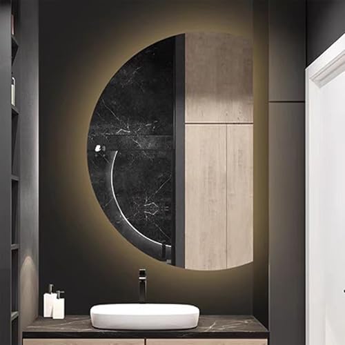 Dijateman Modern Rahmenloser Hinterleuchteten Kosmetikspiegel, 3 Farben Dimmbar, Halbrunder Wasserdicht Badezimmerspiegel, One Touch Intelligent Entfoggen(Left Semicircle,35 * 24in) von Dijateman