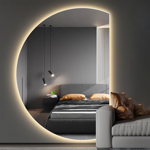 Dijateman Modernes Premium Halbe Runde LED Spiegel, Intelligent 3 Lichtfarbe Dimmbar Groß Rahmenloser energiesparend Kosmetikspiegel, mit Entfoggen Touch(Left Semicircle,90cm) von Dijateman