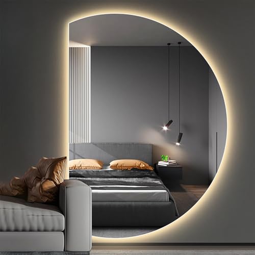 Dijateman Modernes Premium Halbe Runde LED Spiegel, Intelligent 3 Lichtfarbe Dimmbar Groß Rahmenloser energiesparend Kosmetikspiegel, mit Entfoggen Touch(Right Semicircle,100cm) von Dijateman