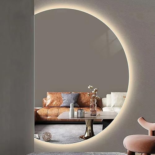 Dijateman Rahmenlos HD Entfoggen Makeup Spiegel, Intelligent Badezimmerspiegel mit Beleuchtung 3 Lichtfarbe, Eleganter Dimmbar Dekospiegel(Left Cut,130cm/51in) von Dijateman