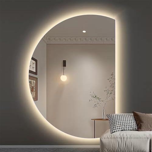 Dijateman Rahmenloser Badspiegel Halbe Runde LED Intelligent Wandspiegel Beschlagfrei Spiegel Bad Groß Dimmbar Kosmetikspiegel mit Touch-Schalter Ganzkörperspiegel for Schlafzimmer(Right Cut,35"*51") von Dijateman