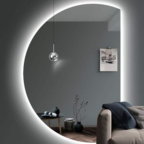 Dijateman Rahmenloser Entfoggen HD Makeup Spiegel, Großer Dekospiegel mit Touch-Schalter, Halbe Runde Hinterleuchteten energiesparend Badezimmerspiegel(Left Semicircle,47''*32'') von Dijateman