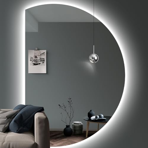 Dijateman Rahmenloser Entfoggen HD Makeup Spiegel, Großer Dekospiegel mit Touch-Schalter, Halbe Runde Hinterleuchteten energiesparend Badezimmerspiegel(Right Semicircle,47''*32'') von Dijateman