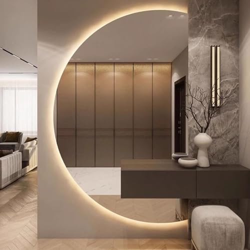 Dijateman Wandmontage Halbmond Ganzkörperspiegel, Groß Halbrunder Badspiegel 120/130cm, LED Antibeschlag Spiegel mit Touch-Schalter, 3 Lichtfarbe Dimmbar(Left,90cm) von Dijateman