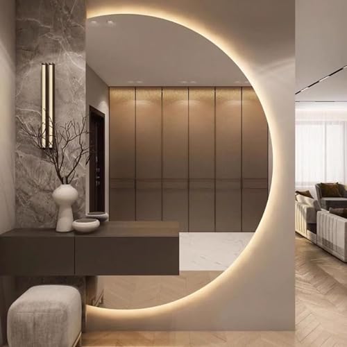 Dijateman Wandmontage Halbmond Ganzkörperspiegel, Groß Halbrunder Badspiegel 120/130cm, LED Antibeschlag Spiegel mit Touch-Schalter, 3 Lichtfarbe Dimmbar(Right,90cm) von Dijateman