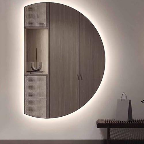 Dijateman Wandmontage Rahmenlos Beschlagfrei Spiegel Bad, Halbe Runde Dimmbar HD Makeup Spiegel, 3 Farben Wechselnde, mit Touch-Schalter, Modern Intelligent(Right,110cm) von Dijateman