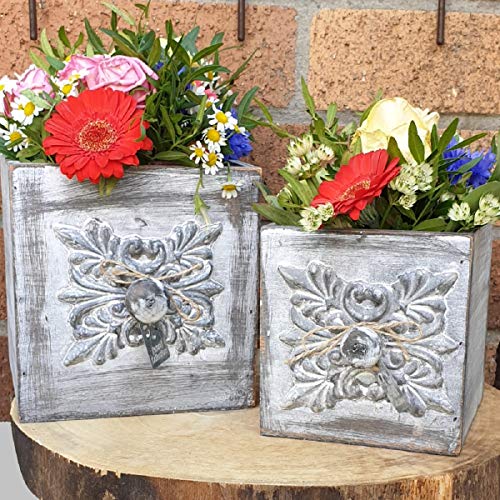 DIJK Natural Collections Pflanzschublade Grau Washed 2 Stück Set 15x15 und 12x12 cm Kisten Pflanzkisten Pflanztopf Übertopf von Dijk Natural Collections