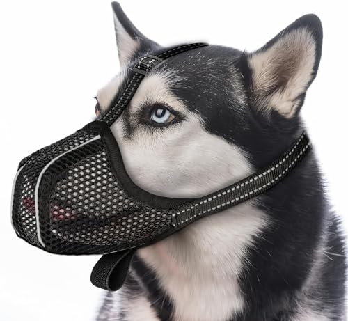 Hunde Maulkorb, Prevent Fressen/Kauen/Beißen, Atmungsaktiv Reflektierende Einstellbare Maulkorb Große Hunde（Black-L） von Diketone