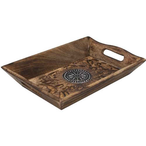 Diko.style® - Dekotablett Rechteckig Hholzschale Klein -24x15,5x4,5 cm- Holztablett dekoschale länglichc - orientalische deko Boho- Holzbrett Deko - Dekotablett Holz - Lebensrad von Diko.style