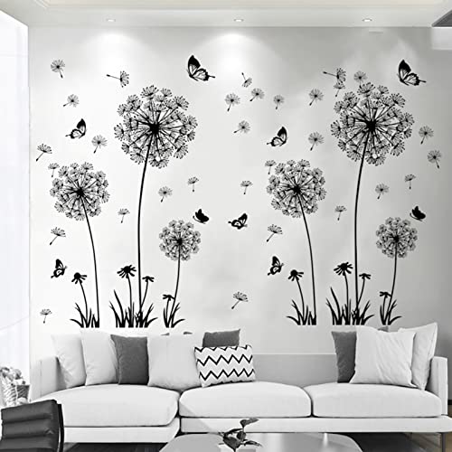 Diko Wandtattoo Pusteblume, Schmetterling Wandsticker, Löwenzahn Wandaufkleber, Wandsticker Wohnzimmer modern Pflanzen Blumen Löwenzahn Schmetterlinge (Violett) von Diko