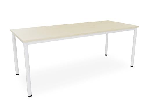 Dila GmbH Schreibtisch/Besprechungstisch in verschiedenen Größen und Farben weißes Metallgestell Konferenztisch (B: 200 cm x T: 80 cm, Ahorn) von Dila GmbH