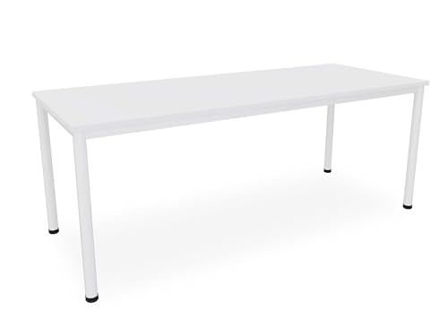 Dila GmbH Schreibtisch/Besprechungstisch in verschiedenen Größen und Farben weißes Metallgestell Konferenztisch (B: 200 cm x T: 80 cm, Weiß) von Dila GmbH