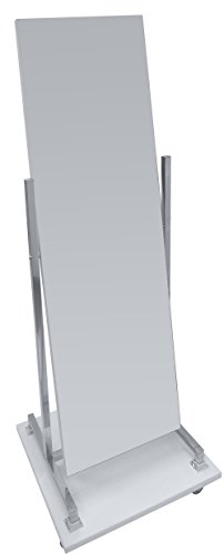 Dila GmbH Standspiegel Rollspiegel mit Holzsockel, Schwenk- und Rollbar, beidseitig, verchromtes Gestell | Garderobenspiegel Anprobespiegel Therapiespiegel (Weiß) von Dila GmbH