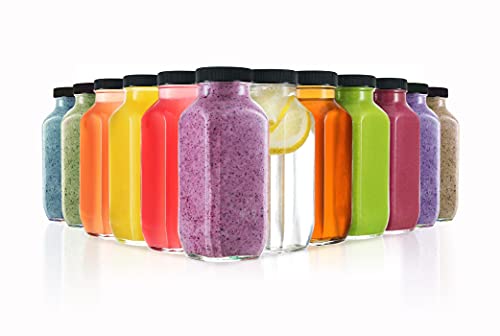 DilaBee 8 Unzen Glas-Trinkflaschen, Packung mit 12 Glas-Trinkflaschen mit Deckel, ideal zum Aufbewahren von Säften, Smoothies, Getränken (12er-Packung) von DilaBee