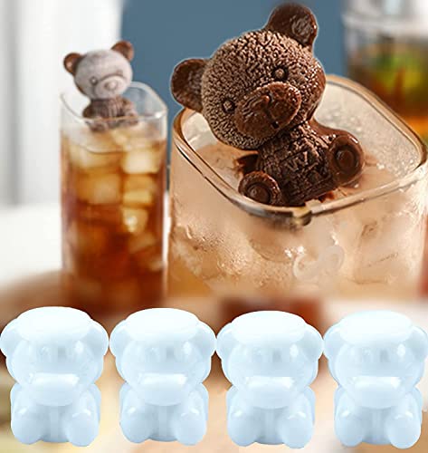 Bären-Eisformen, 4er-Pack, entzückende Eiswürfelformen, schöne 3D-Teddy-DIY-Getränke, Bärenform Eis, 100% BPA-freies Silikon, Bärchen Set hochwertig (4 Stück) von Dilara