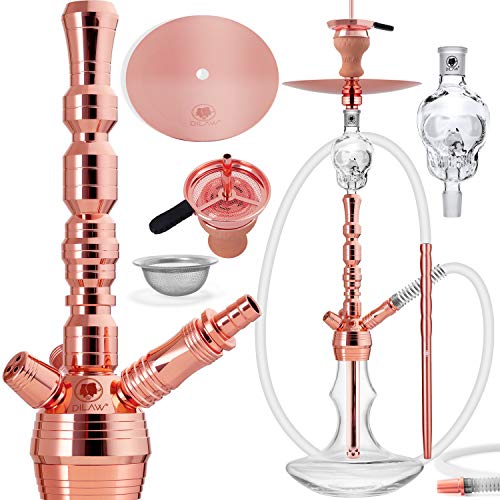 DILAW® Rubin Shisha Edelstahl Copper Black V2A 75cm Hookah Medium | Wasserpfeife Kaminkopf Komplettset Molassefänger mit 3 Anschlüssen Kopfadapter Silikonschlauch Alumundstück Tabakkopf Kaminaufsatz von DILAW