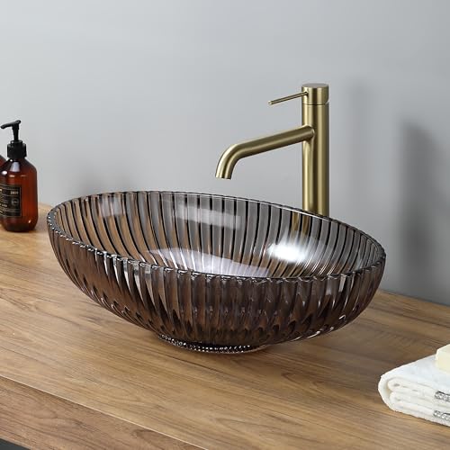 DILECI – Ovales Aufsatzwaschbecken aus getöntem Glas, gestreift, 51 x 35 x 15,5 cm – Aufsatzwaschbecken, luxuriöses und modernes Design – gestreifte Textur – ideal für modernes Badezimmer – elegantes von Dileci