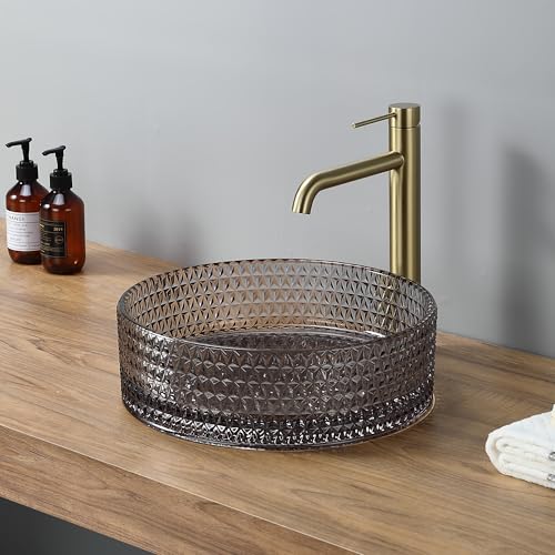 DILECI Rundes Waschbecken aus schwarzem getöntem Glas, Ø 36 cm – Aufsatzwaschbecken modernes Design mit facettierter Außenprägung – schwarzes Finish transparent – ideal für modernes und luxuriöses DILECI Rundes Waschbecken aus schwarzem getöntem Glas, Ø 36 cm – Aufsatzwaschbecken modernes Design mit facettierter Außenprägung – schwarzes Finish transparent – ideal für modernes und luxuriöses von Dileci