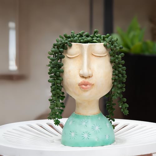 DiliComing Head Planter Face Planter Pots - 8 Inch Indoor Flower Planter Outdoor Planter Succulent Pot Girl Resin Planter with Drainage Hole Planters for Indoor Plants von DiliComing