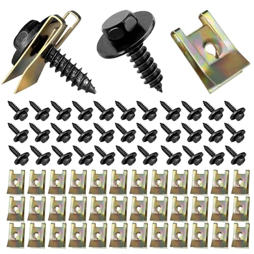 100 PCS Karosserieschrauben, Mutter Clip Kit, 50 Sätze Blechschrauben, Blechmuttern, U Typ Karosserieschrauben, Blechmutter Schraube, Otflügelclip Blechmuttern Befestigung Clips Für Auto von Dilightnews