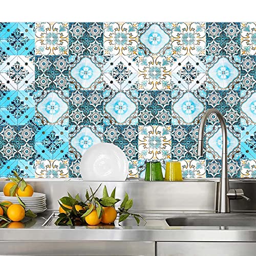 20 Stück Fliesenaufkleber, Selbstklebende Fliesen, Mosaik Wandaufkleber, Diy Marokkanischer Küchenfliesen Aufkleber, Fliesenfolie für Küche Bad Möbel (Blau) von Dilightnews