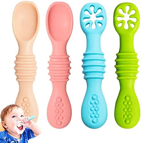 4 Stück Baby Löffel, Baby Lernlöffel Silikon, Babylöffel ab 4 Monate, Starter Breilöffel Set, Fütterungslöffel und Beißwerkzeug, für Babys und Kleinkinder (4 Farben) von Dilightnews