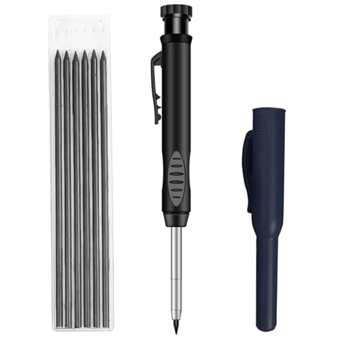 Dilightnews Tieflochmarker, Bleistift Baustelle, Tieflochmarker Set, Bohrlochmarker, Tieflochmarker Bleistift, Baustellen Bleistift, Langlebiger Marker Mit Stifthülle Und 6 Ersatzminen(Schwarz) von Dilightnews