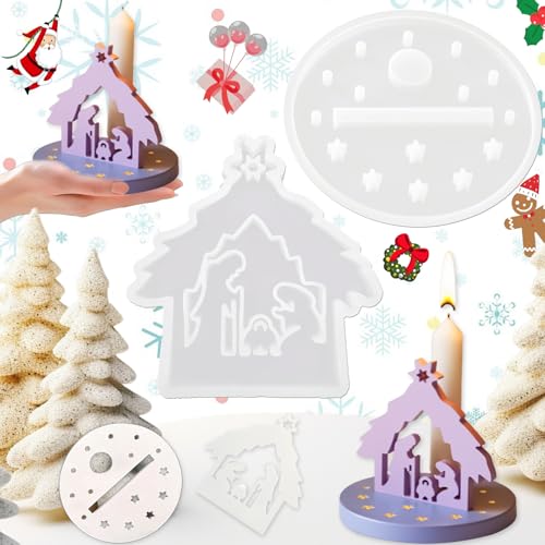 Krippe Silikon Gießform Set, Silikonformen Gießformen Weihnachten, 3D Kerzen Weihnachten Silikonform, Silicone Christmas Ornament Mold, Für DIY Kerze, Handwerk, Heimdekoration von Dilightnews