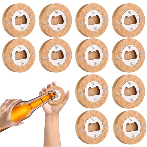 12 Stück Flaschenöffner Holz, Flaschenöffner, Flaschenöffner Personalisiert, Flaschenöffner Magnetisch, Flaschenöffner aus Edelstahl Bambus Mit Feldschwächung Edelstahl (6,5 Cm Durchmesser) von Dilireba