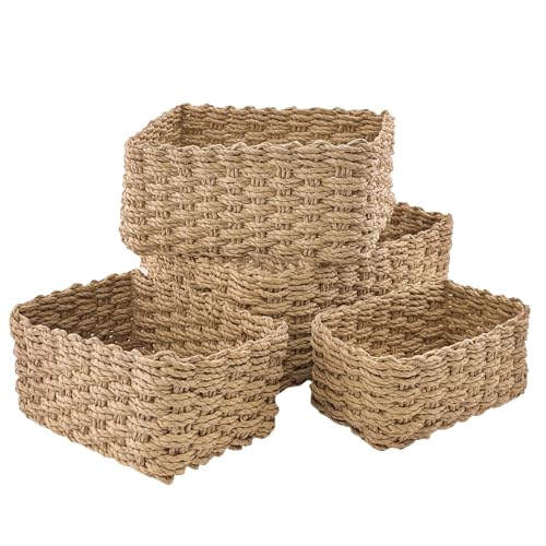 4 Stück Aufbewahrungskorb, Korb Aufbewahrung, Aufbewahrungskorb Geflochten, Storage Basket, Körbchen, aus Gewebtem Recyclebarem Papierseil für Badezimmer, Schubladen, Wohnzimmer, Küchen 4 Stück Aufbewahrungskorb, Korb Aufbewahrung, Aufbewahrungskorb Geflochten, Storage Basket, Körbchen, aus Gewebtem Recyclebarem Papierseil für Badezimmer, Schubladen, Wohnzimmer, Küchen von Dilireba