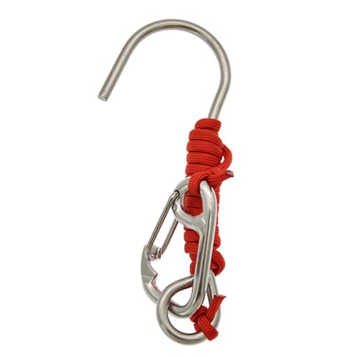 Dilwe Drifthaken, Tauchhaken, Haken mit 62 Mm Breitem Kieferöffnung, Befestigung an Flotationsweste oder BCD, Edelstahl, Paracord, Pefect für die Taucherkundung (Rot) von Dilwe