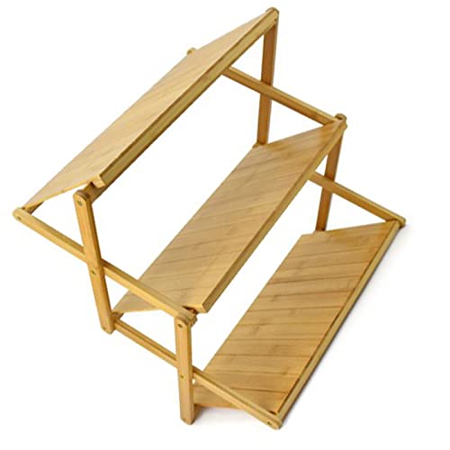 Dilwe Hölzernes Faltbares Regal Hochfächerlagerlager -Lager für Outdoor -Camping, Leicht zu Tragenes Holzklappenregal für Outdoor Enthusiasten (3 Schichten) von Dilwe