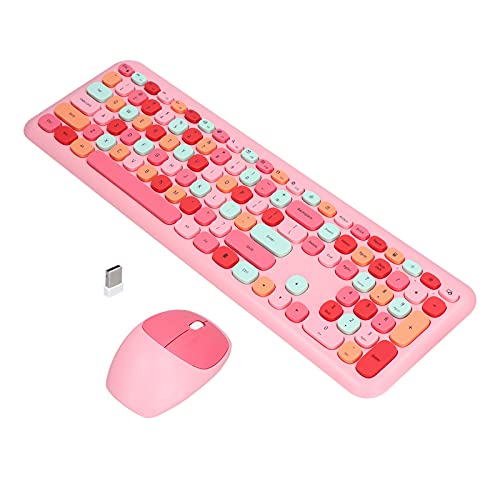 Dilwe Wireless Keyboard Mouse Combo, 2.4G Wireless Keyboard and Mouse Set für Windows, Retro Compact Wireless Mäuse und Tastaturen, für PC/Laptop(Rosa) von Dilwe