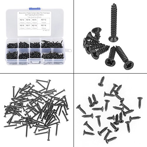 Schraubensatz, selbstschneidende Schrauben Kit M2 Schwarze Flachkopfschrauben, Schrauben, für Holz für Möbel von Dilwe1