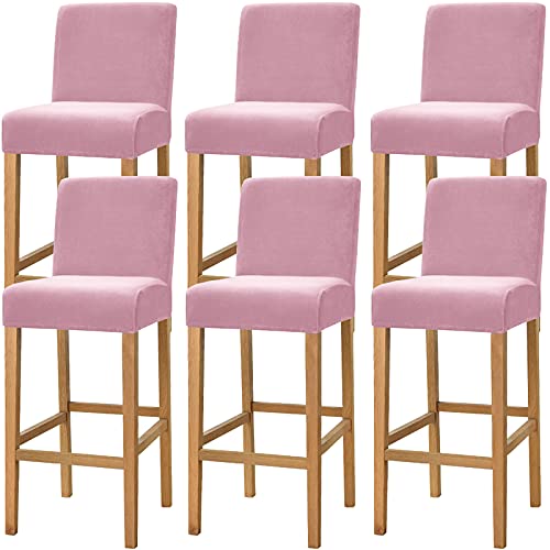 Dimatic Hochdehnbarer Barhocker-Bezug für Thekenhocker, Pub, Samt, Stuhlhusse für Esszimmer, Café, Barhocker, Möbelstuhl, Sitzbezug, rutschfest, mit elastischer Unterseite, 6er Set, Rose von Dimatic