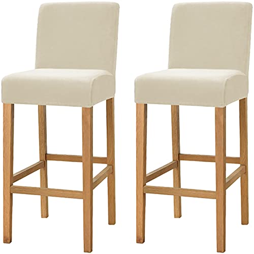 Dimatic Samt Plüsch Stuhl Abdeckung Theke Pub Bar Hocker Stuhl Slipcover für Esszimmer Cafe Barhocker Slipcover Möbelschutz Anti-Rutsch-Bezug mit elastischem Boden, 2er Set, Beige von Dimatic