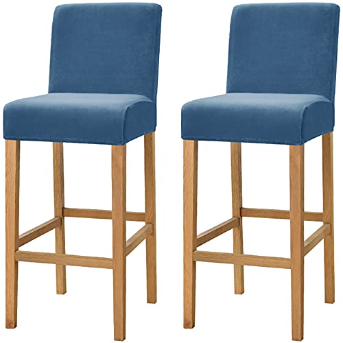 Dimatic Samt Plüsch Stuhl Abdeckung Theke Pub Bar Hocker Stuhl Slipcover für Esszimmer Cafe Barhocker Slipcover Möbelschutz Anti-Rutsch-Bezug mit elastischem Boden, 2er Set, Blau von Dimatic