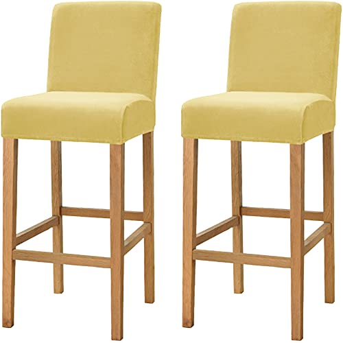 Dimatic Samt Plüsch Stuhl Abdeckung Theke Pub Bar Hocker Stuhl Slipcover für Esszimmer Cafe Barhocker Slipcover Möbelschutz Anti-Rutsch-Bezug mit elastischem Boden, 2er Set, Gelb von Dimatic