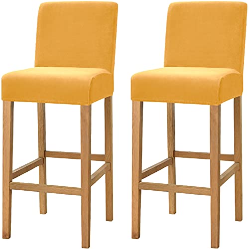 Dimatic Samt Plüsch Stuhl Abdeckung Theke Pub Bar Hocker Stuhl Slipcover für Esszimmer Cafe Barhocker Slipcover Möbelschutz Anti-Rutsch-Bezug mit elastischem Boden, 2er Set, Gold von Dimatic