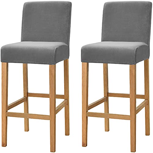 Dimatic Samt Plüsch Stuhl Abdeckung Theke Pub Bar Hocker Stuhl Slipcover für Esszimmer Cafe Barhocker Slipcover Möbelschutz Anti-Rutsch-Bezug mit elastischem Boden, 2er Set, Grau von Dimatic